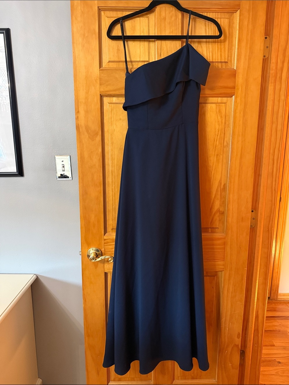 Asymmetric One-Shoulder Navy Evening Dress